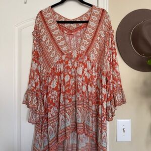 Free People Floral Tunic - Orange and White